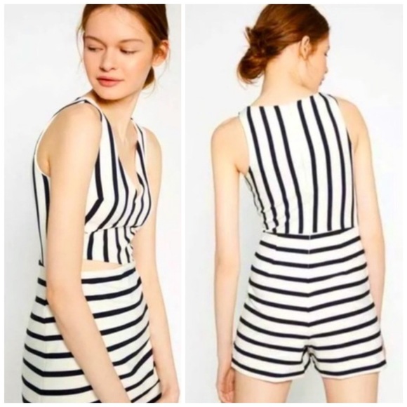 Zara Trafaluc navy white striped romper dress - Picture 2 of 8